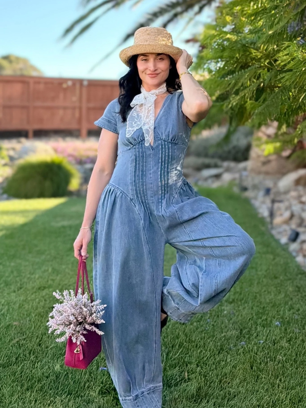 Washed Blue Corset Style Wide Leg Jumpsuit